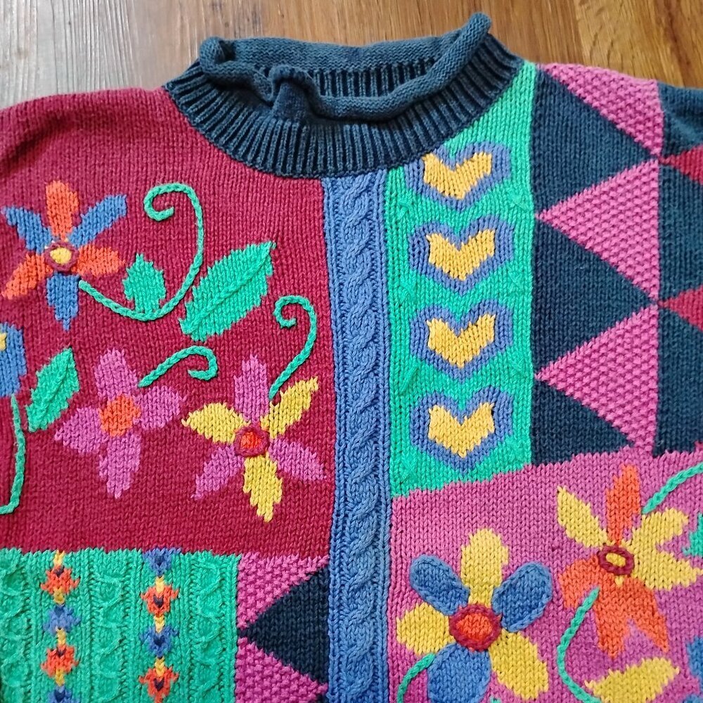 Vintage Lord Isaacs Floral Hearts Cottage Core Granny Crewneck Sweater